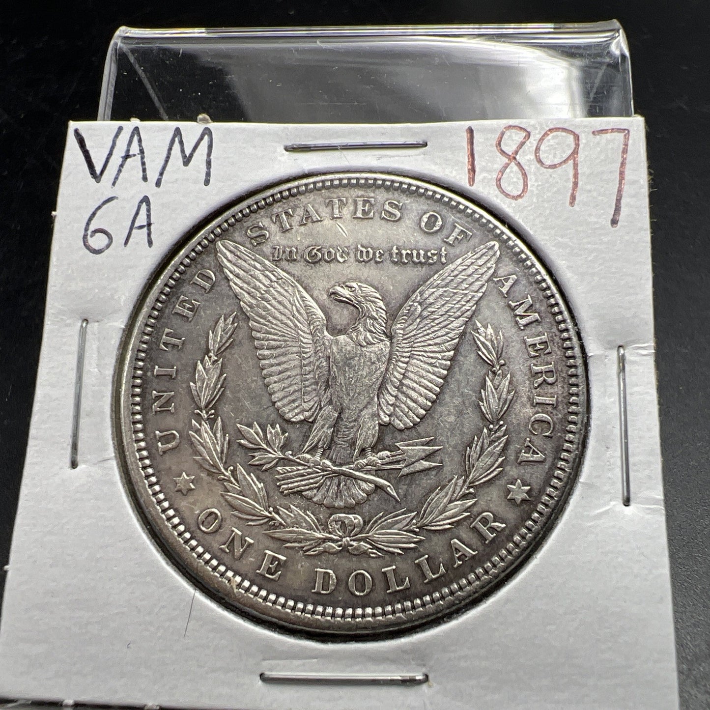 1897 P $1 Morgan Silver Dollar Coin Vam-6A Rusty Die AU About UNC