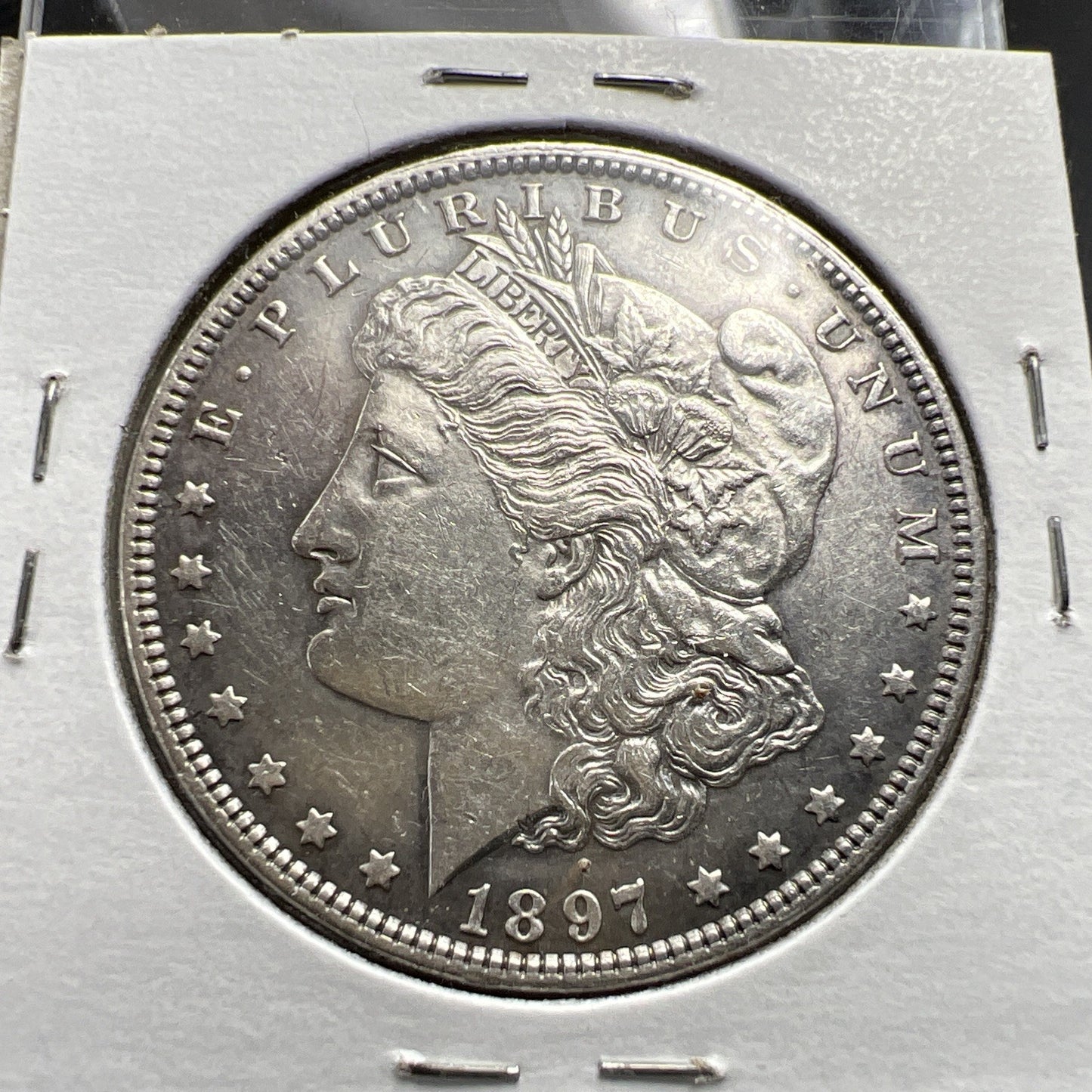 1897 P $1 Morgan Silver Dollar Coin Vam-6A Rusty Die AU About UNC