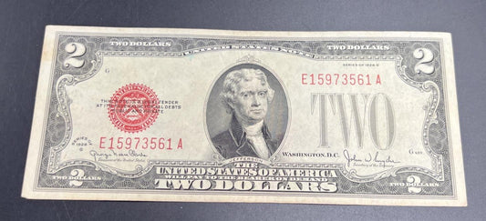 1928 G $2 Two Dollar Legal Tender Red Seal Notes VF Very Fine Circulated # 561