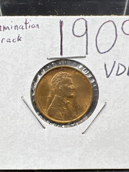 1909 P VDC 1c Lincoln Wheat Cent Penny Coin BU Unc RB Red Brown Laminated Error