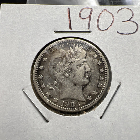 1903 P Barber Silver Quarter Coin Choice VF Very Fine Circ