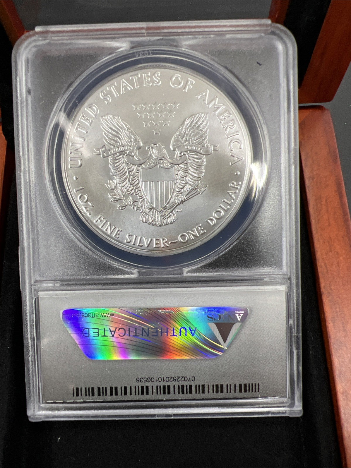 2018 1 oz ASE American Silver Eagle Coin MS70 Certified ANACS w/ Box #06538
