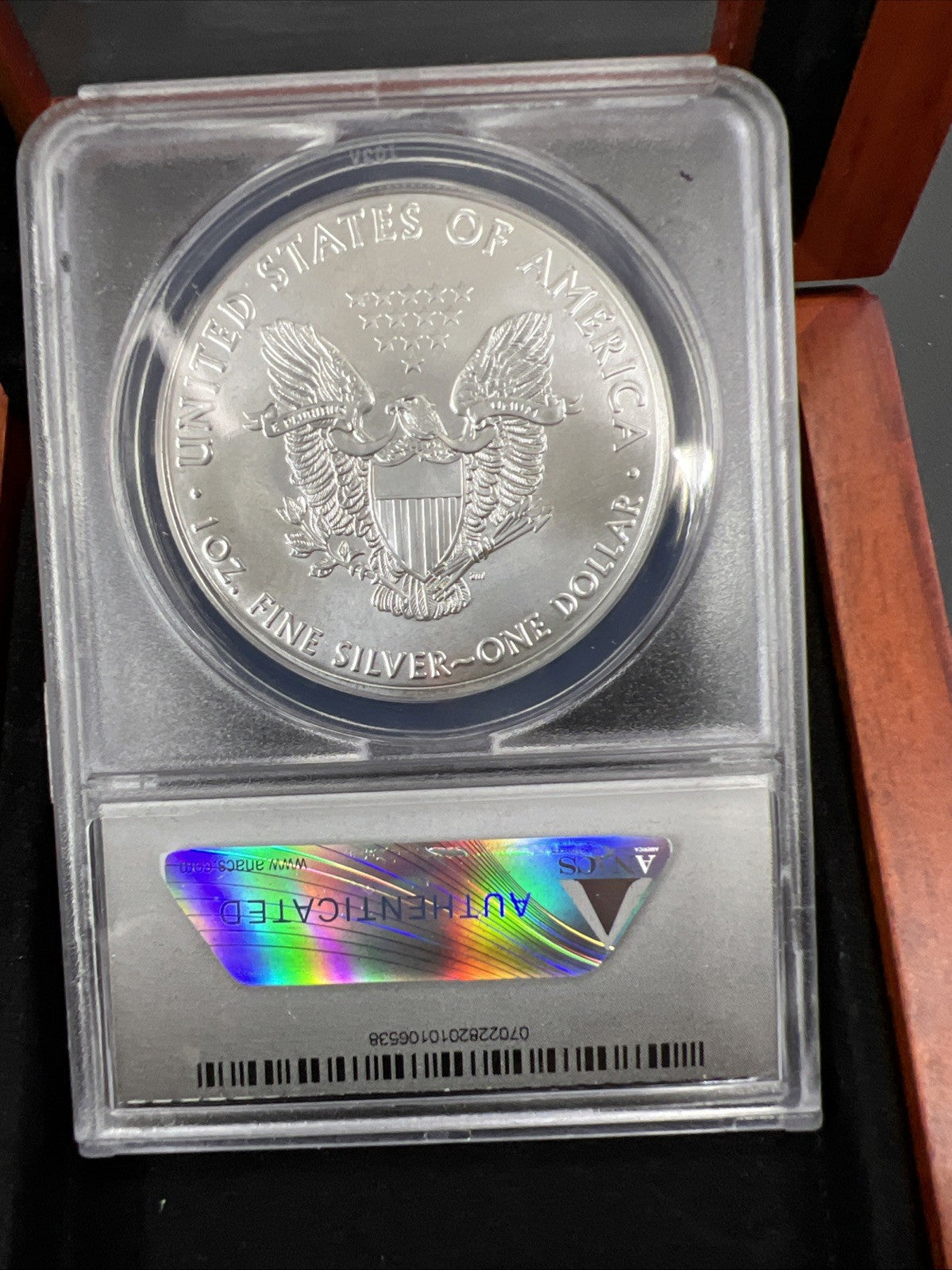 2018 1 oz ASE American Silver Eagle Coin MS70 Certified ANACS w/ Box #06538