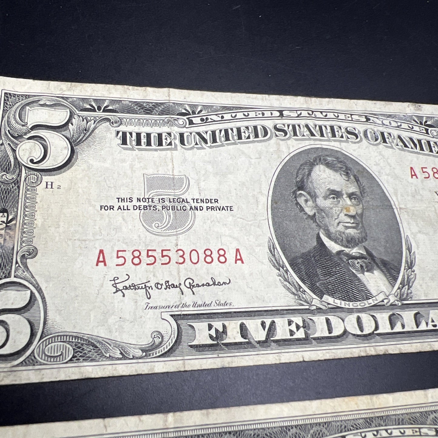 2 Note United States Legal Tender Red Seal Set 1963 $2 & $5 Bills VG Very Good #