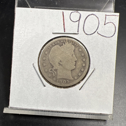 1905 25c Barber Silver Quarter Coin AG About Good Circ