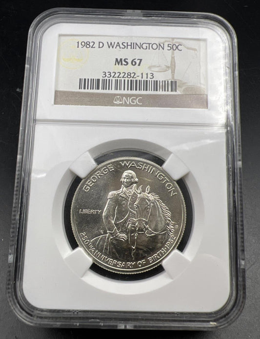 1982 D Washington Commemorative Silver Half Dollar Coin MS67 Gem BU Certified #3