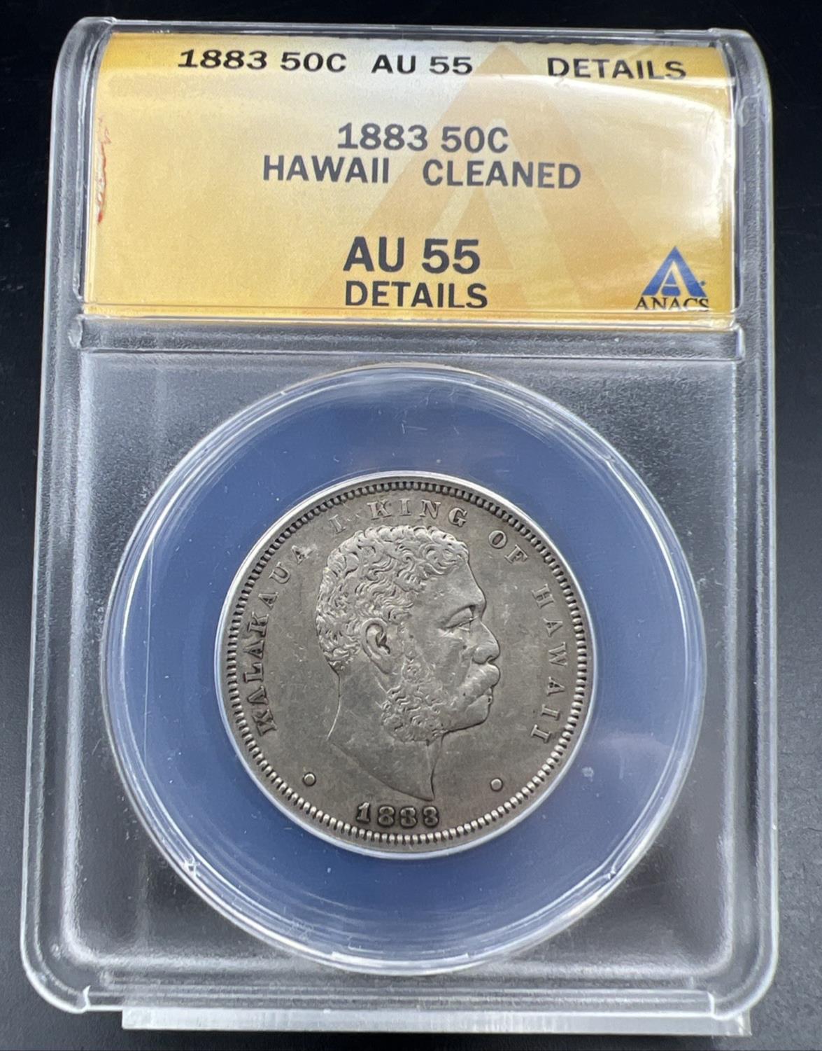 1883 Hawaii 50c Silver Half Dollar Coin AU55 Details ANACS Certified