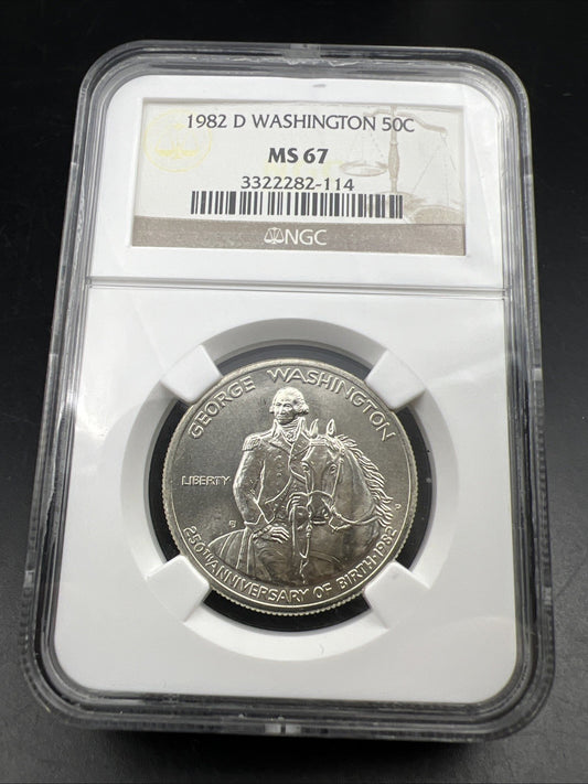 1982 D Washington Commemorative Silver Half Dollar Coin MS67 Gem BU Certified