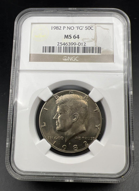 1982 P 50c Kennedy Copper Nickel Half Dollar Coin Ms64 NO FG Variety NGC