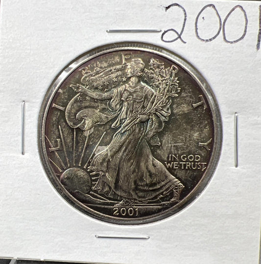2001 1 OZ American Silver Eagle ASE Coin BU UNC Toned