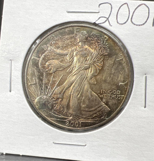 2001 1 OZ American Silver Eagle ASE Coin Gem BU Nice Toning Toner SKU#A