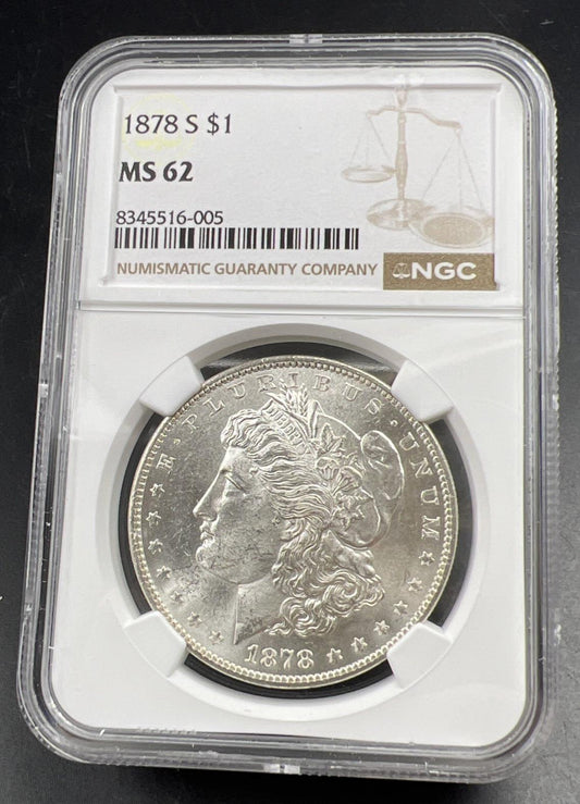 1878 S $1 Morgan Silver Dollar Coin VAM 113 Acid Treated Wings NGC MS62 BU UNC