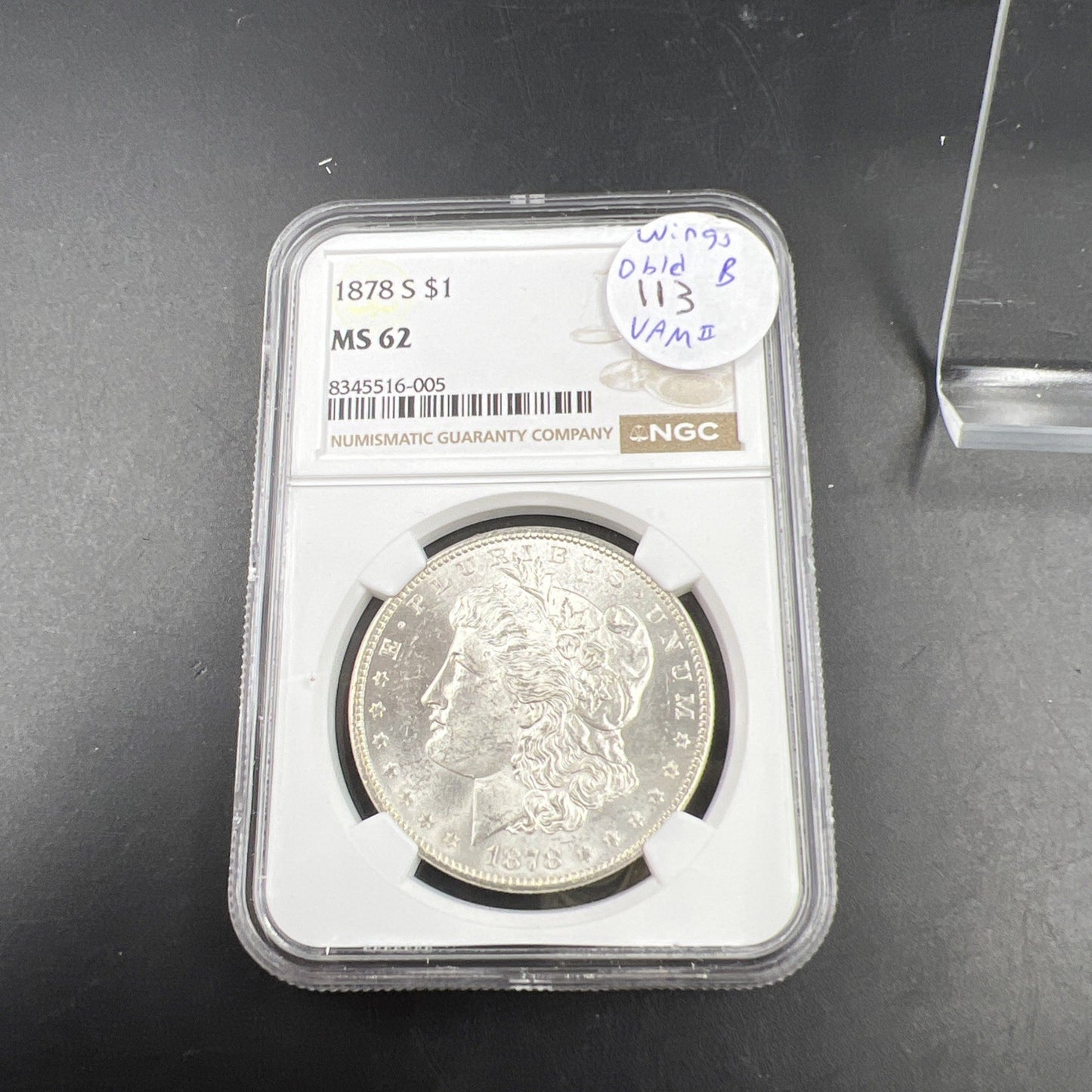 1878 S $1 Morgan Silver Dollar Coin VAM 113 Acid Treated Wings NGC MS62 BU UNC