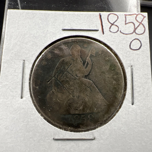 1858 O 50c Seated Liberty Half Dollar Coin AG Details Counterstamped T T
