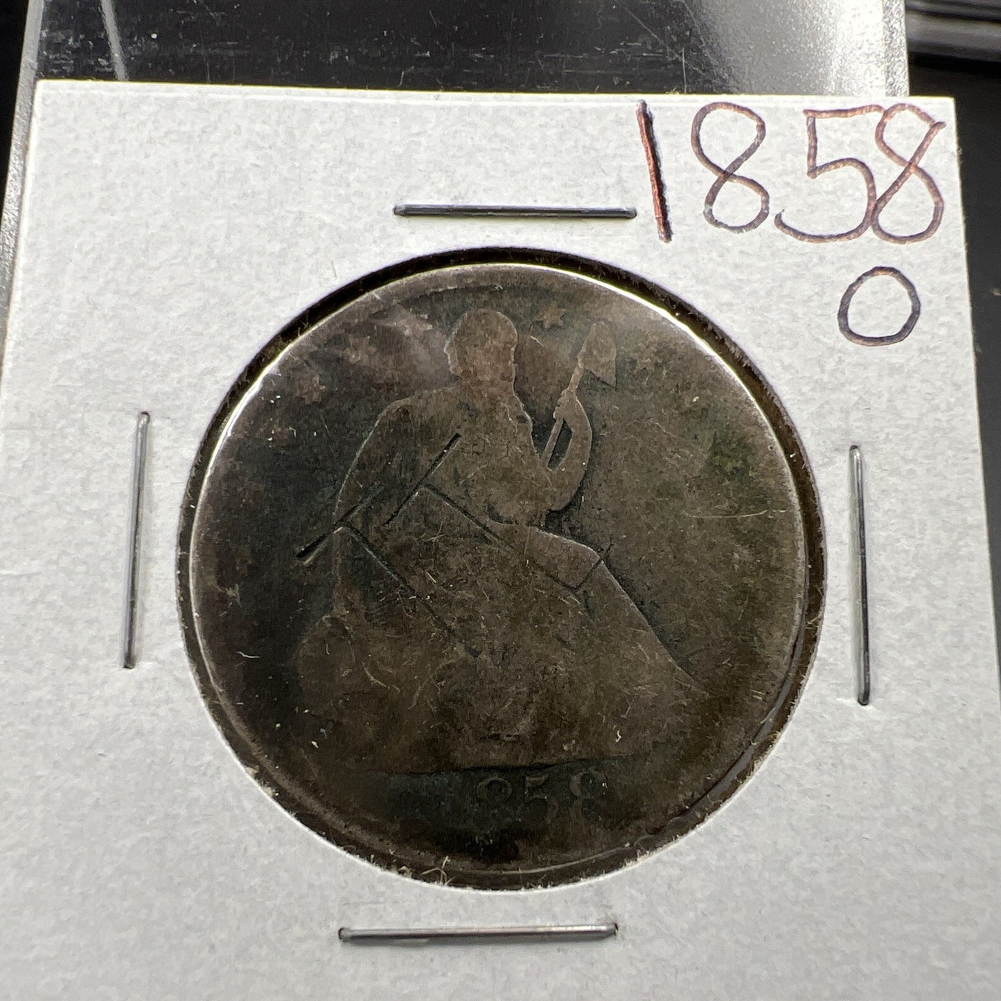 1858 O 50c Seated Liberty Half Dollar Coin AG Details Counterstamped T T