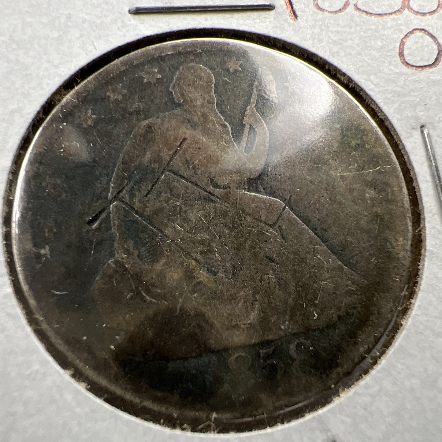 1858 O 50c Seated Liberty Half Dollar Coin AG Details Counterstamped T T