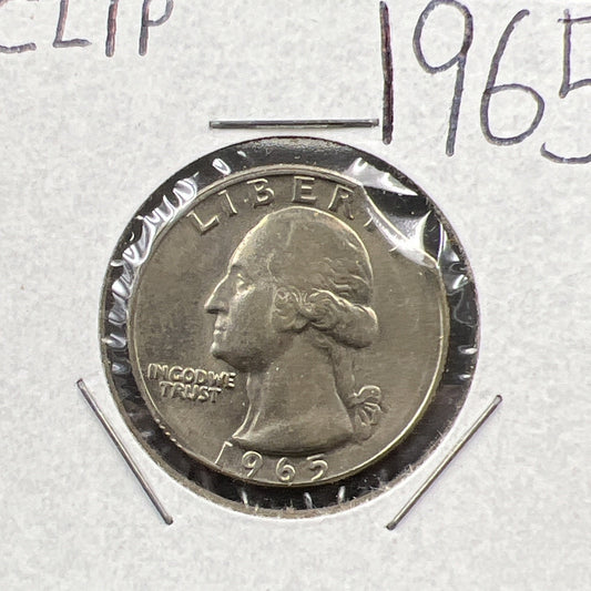 1965 25c Washington Copper Nickel Quarter Coin Clip Clipped Error BU UNC