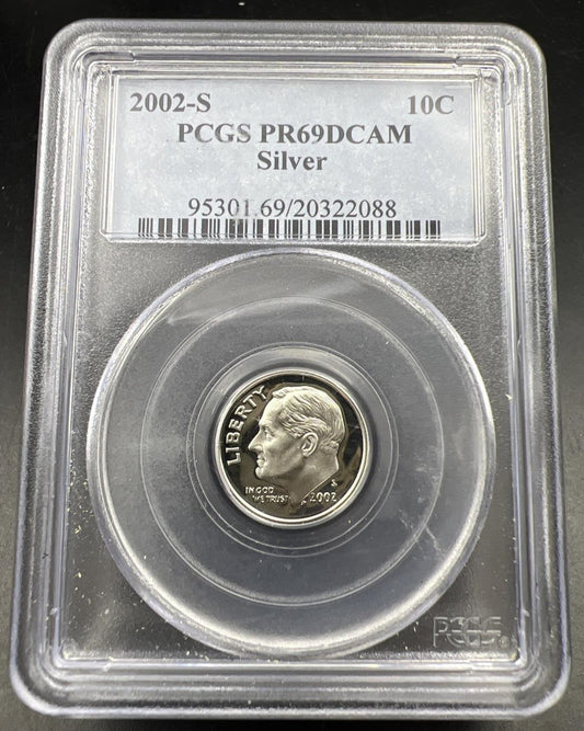 2002 S 10c Roosevelt Proof Silver Dime Coin PR69 DCAM PCGS #088