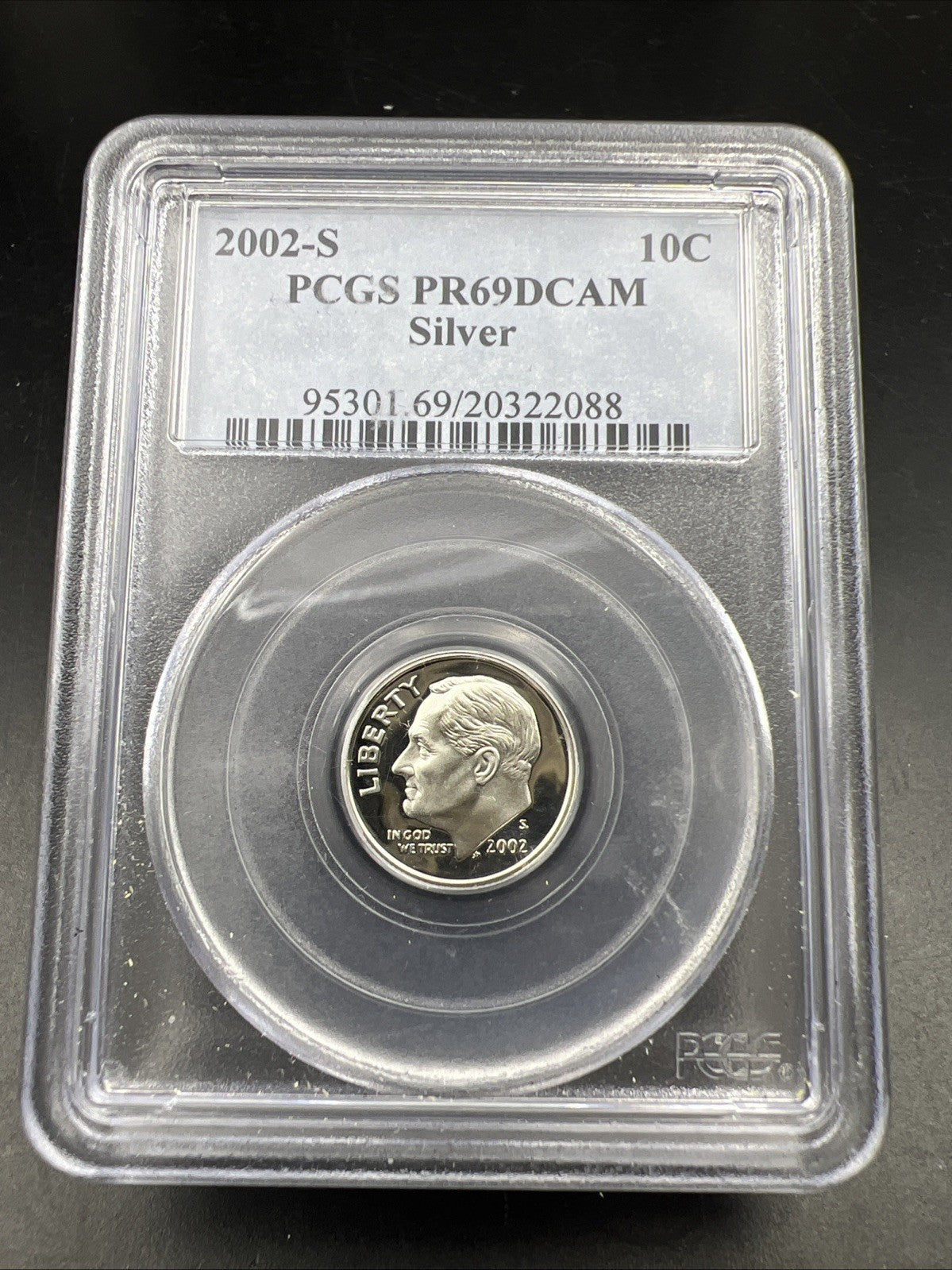 2002 S 10c Roosevelt Proof Silver Dime Coin PR69 DCAM PCGS #088