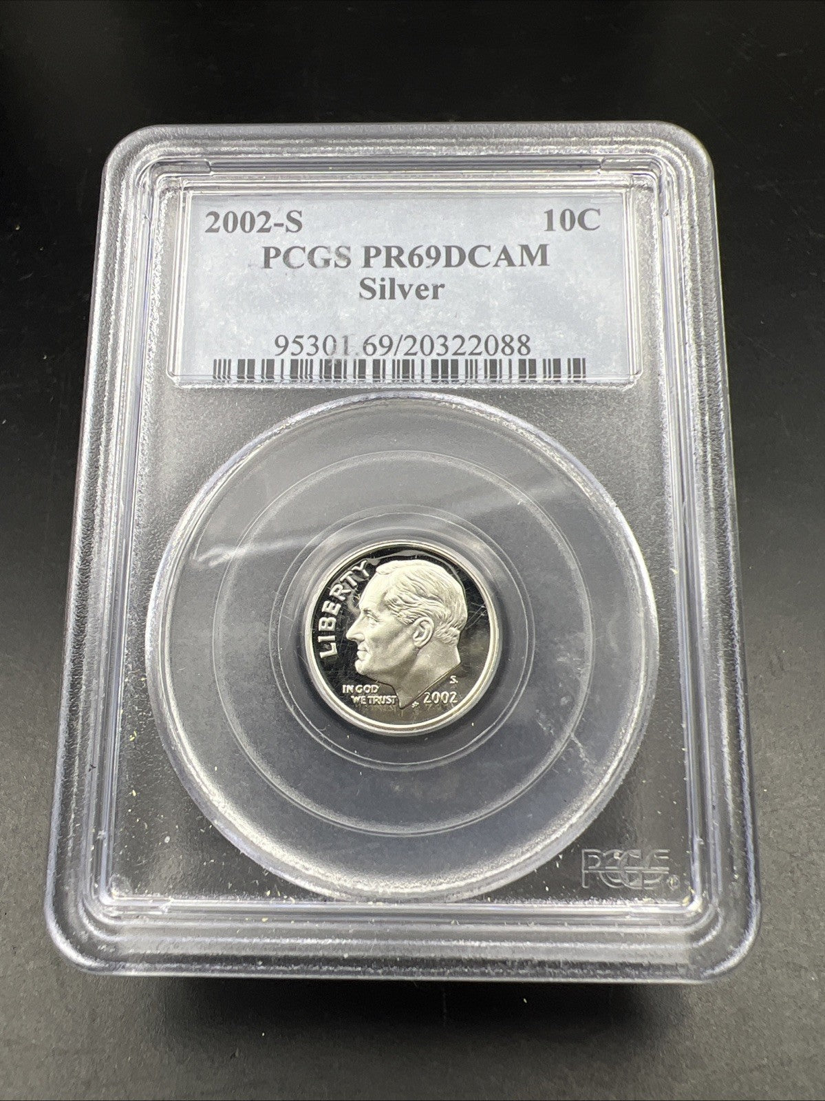 2002 S 10c Roosevelt Proof Silver Dime Coin PR69 DCAM PCGS #088