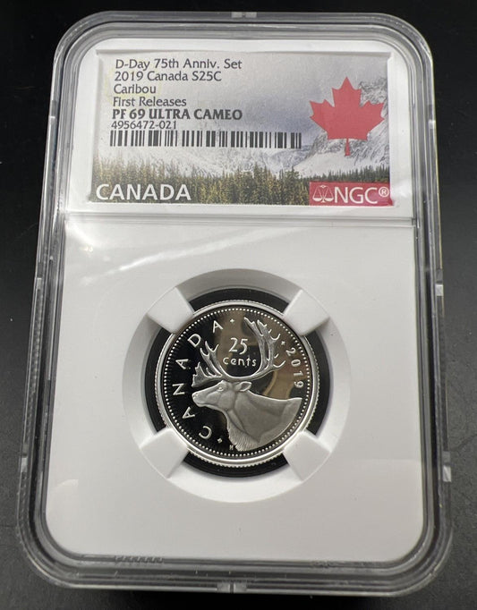 2019 Canada 25c Twenty Five Cent Caribou Quarter Coin NGC PF69 UCAM D-Day Holder