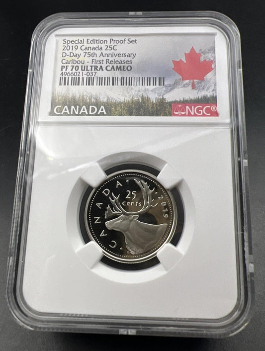 2019 Canada 25c Twenty Five Cent Caribou Quarter Coin NGC PF70 UCAM D-Day Holder