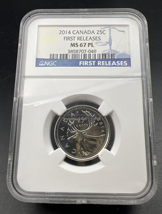 2014 Canada 25c Twenty Five Cent Caribou Quarter Coin NGC MS67 PL