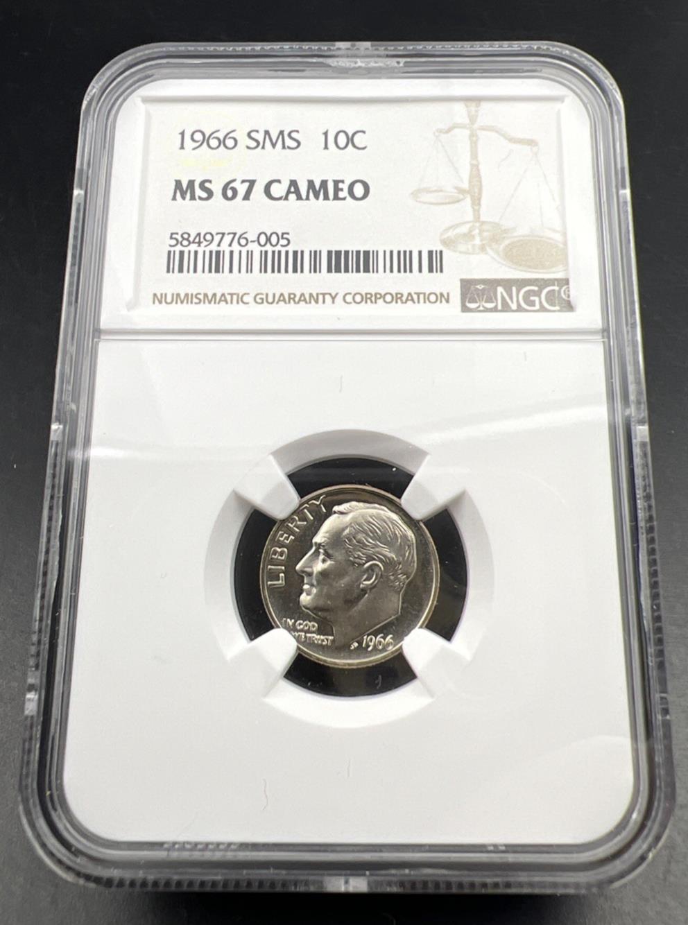 1966 P 10c Roosevelt Copper Nickel Dime Coin SMS MS67 Cameo NGC #005