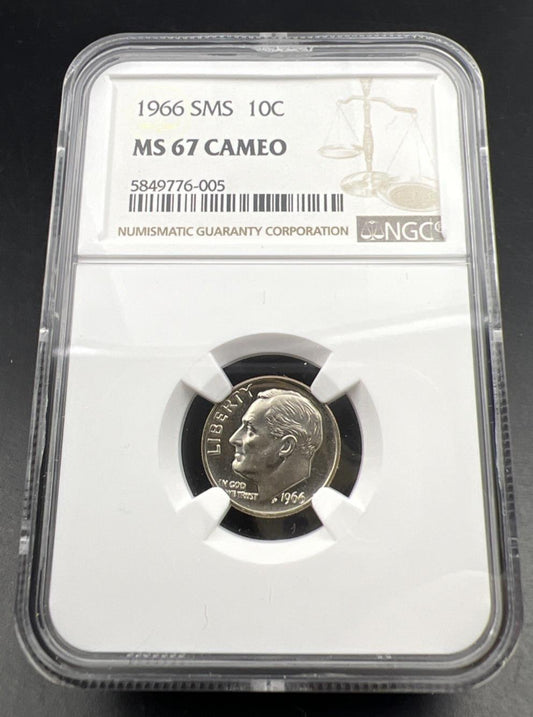 1966 P 10c Roosevelt Copper Nickel Dime Coin SMS MS67 Cameo NGC #005