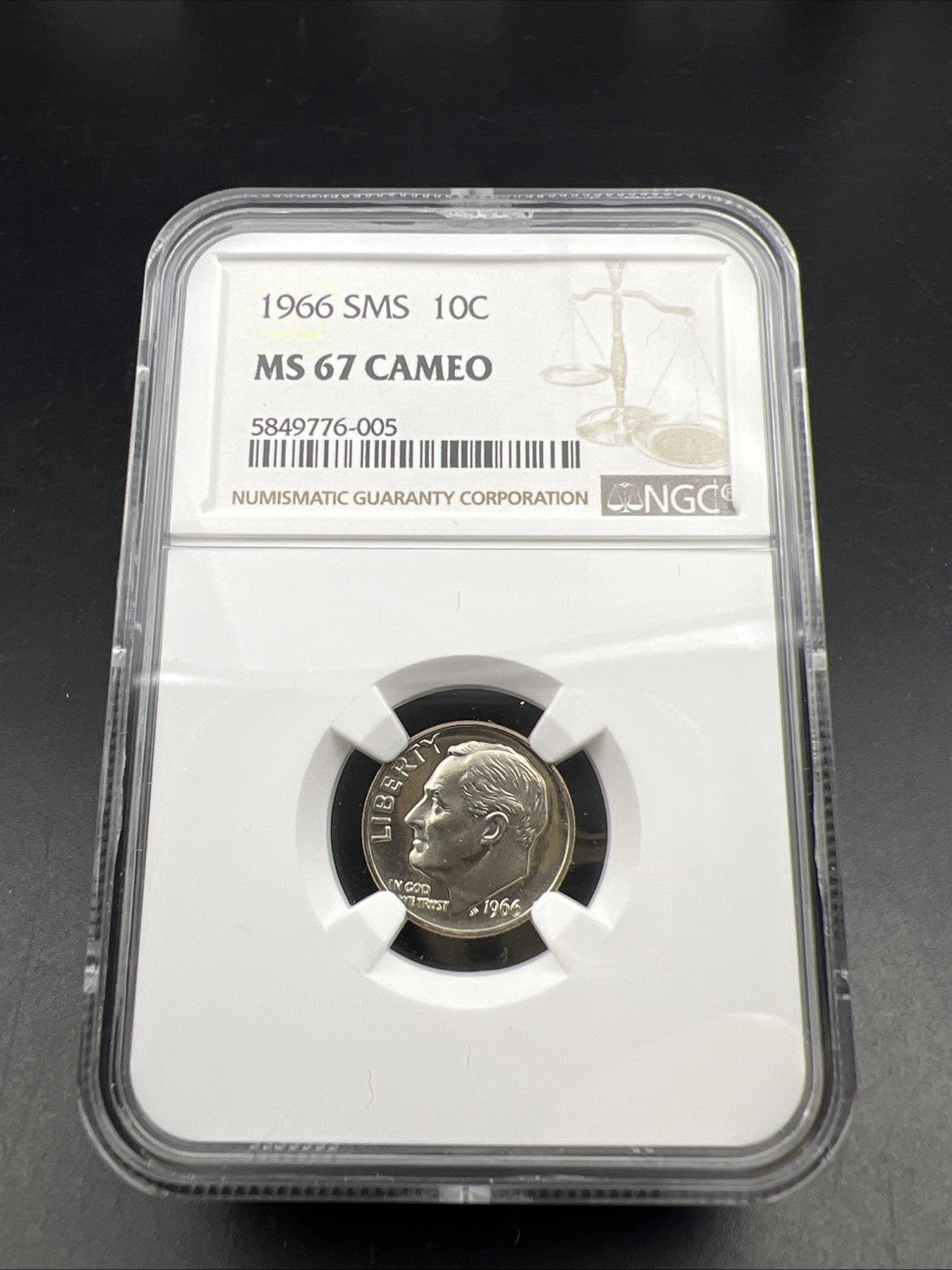 1966 P 10c Roosevelt Copper Nickel Dime Coin SMS MS67 Cameo NGC #005