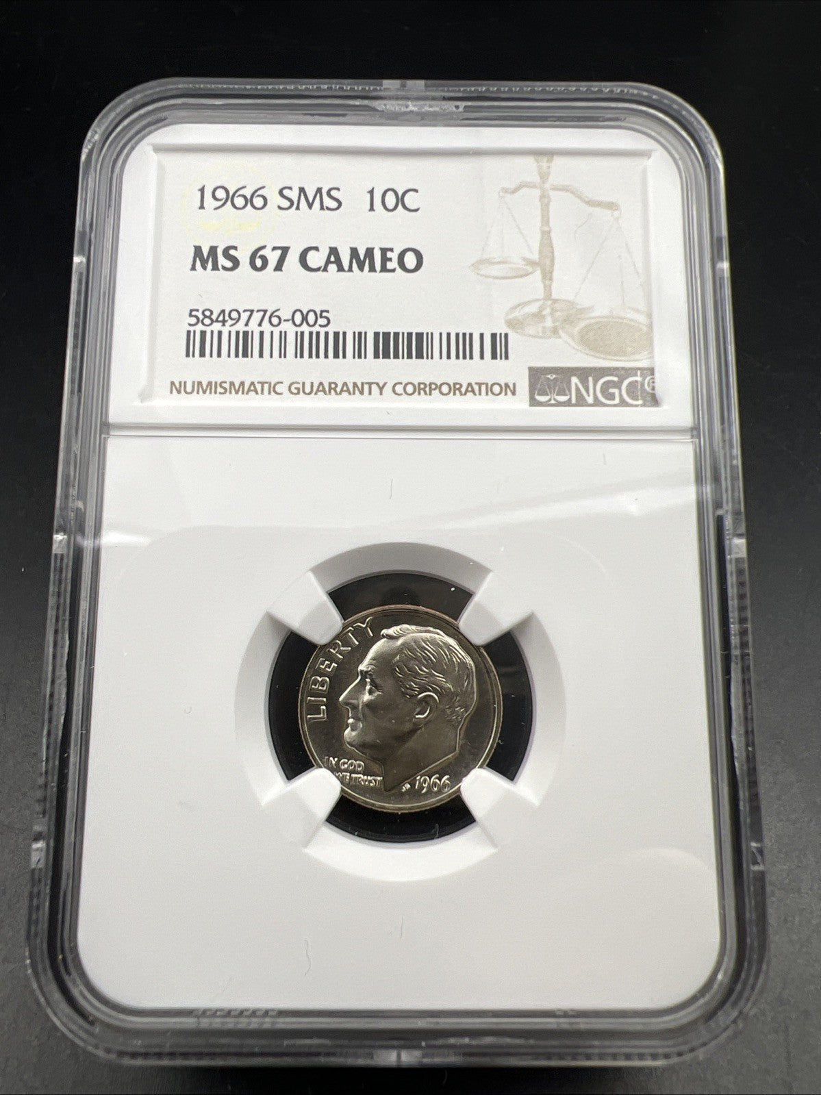 1966 P 10c Roosevelt Copper Nickel Dime Coin SMS MS67 Cameo NGC #005