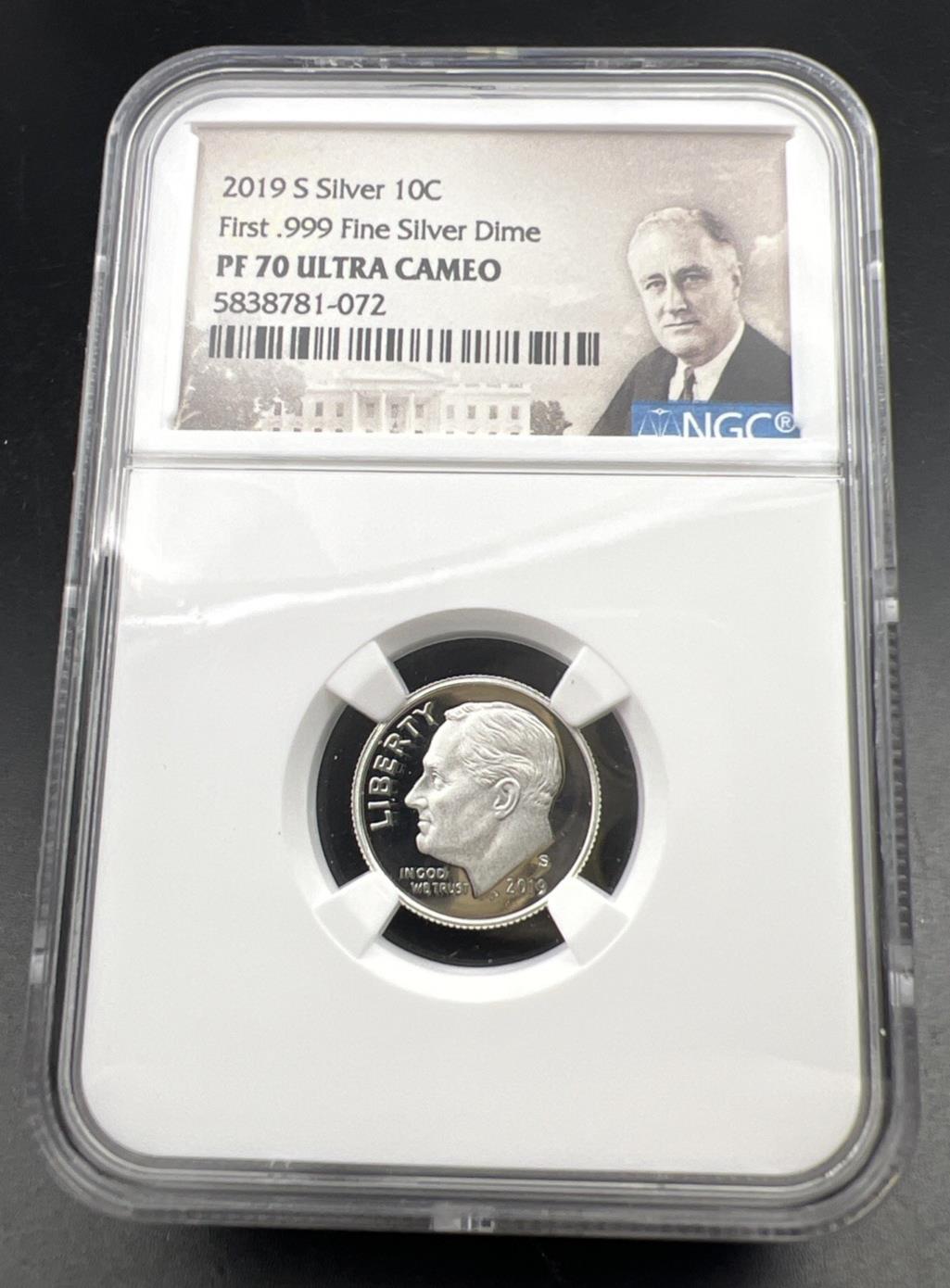 2019 S 10c Roosevelt Proof Silver Dime NGC PF70 UCAM #072 FDR Portrait Holder