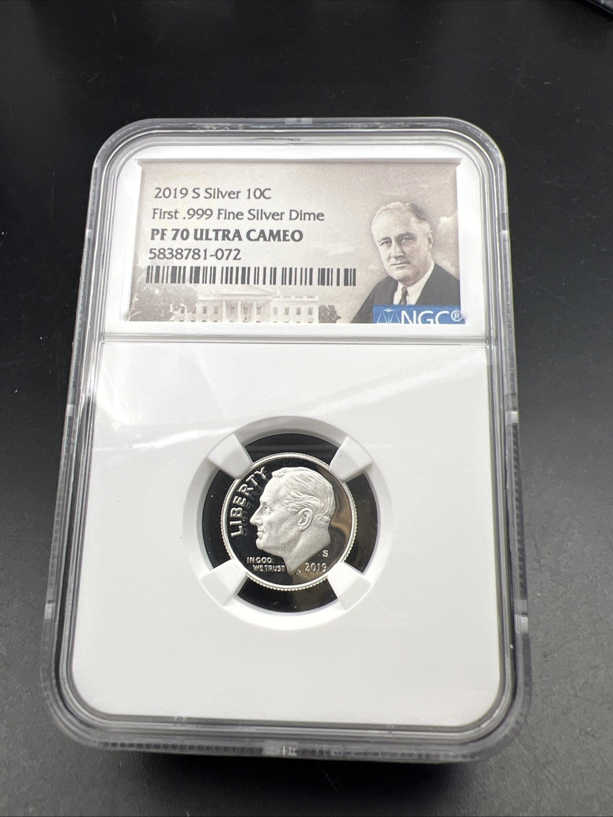 2019 S 10c Roosevelt Proof Silver Dime NGC PF70 UCAM #072 FDR Portrait Holder
