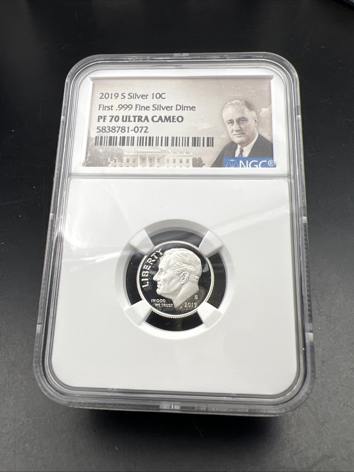2019 S 10c Roosevelt Proof Silver Dime NGC PF70 UCAM #072 FDR Portrait Holder