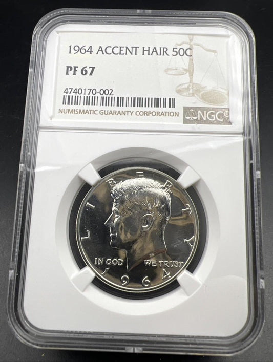 1964 Accented Hair Variety FS-401 Kennedy Silver Half Dollar Coin PF67 NGC #002