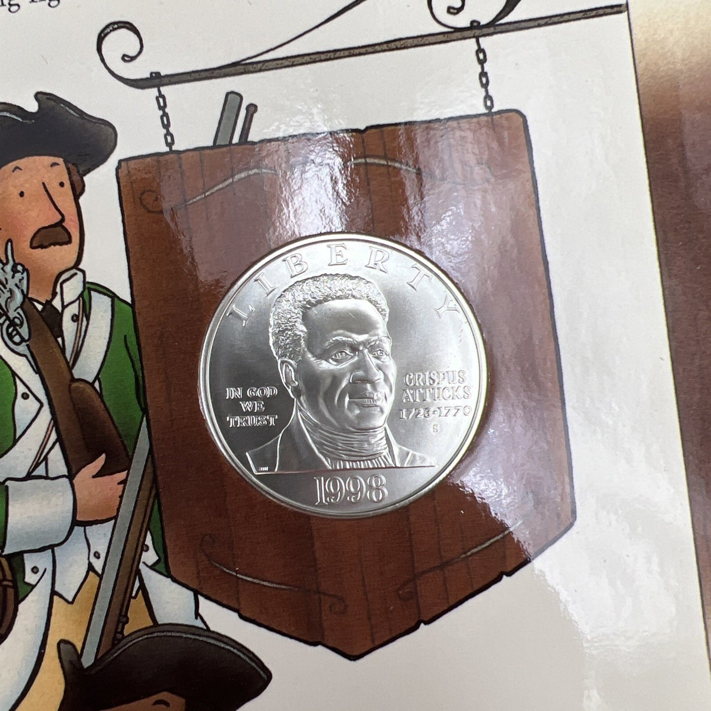 1998 S Crispus Attucks 1776 War Patriot Silver Dollar Coin Young Collector's