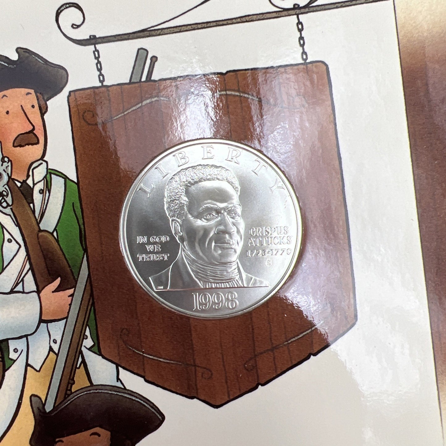 1998 S Crispus Attucks 1776 War Patriot Silver Dollar Coin Young Collector's