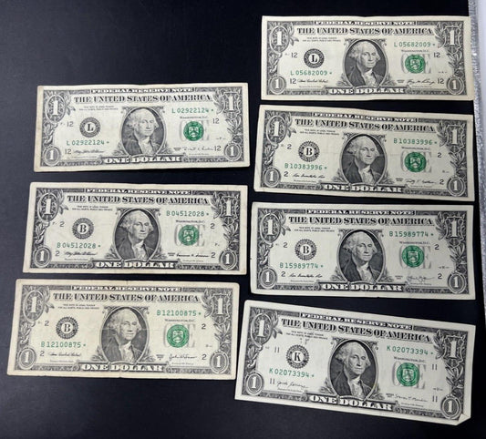 Lot of 7 Different * Star FRN Notes 1995 - 2017 years Circulated US Currency