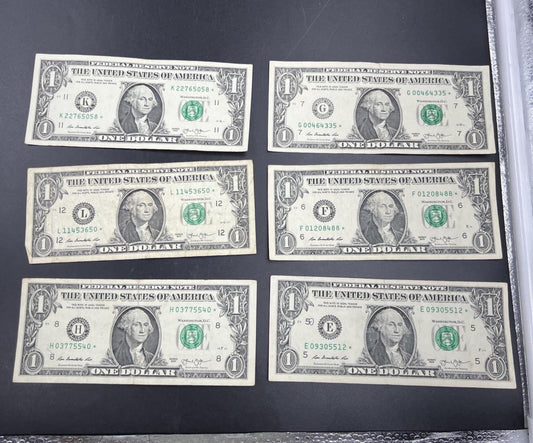 Lot of 6 2013 * Star $1 FRN Federal Reserve Notes Circ #512