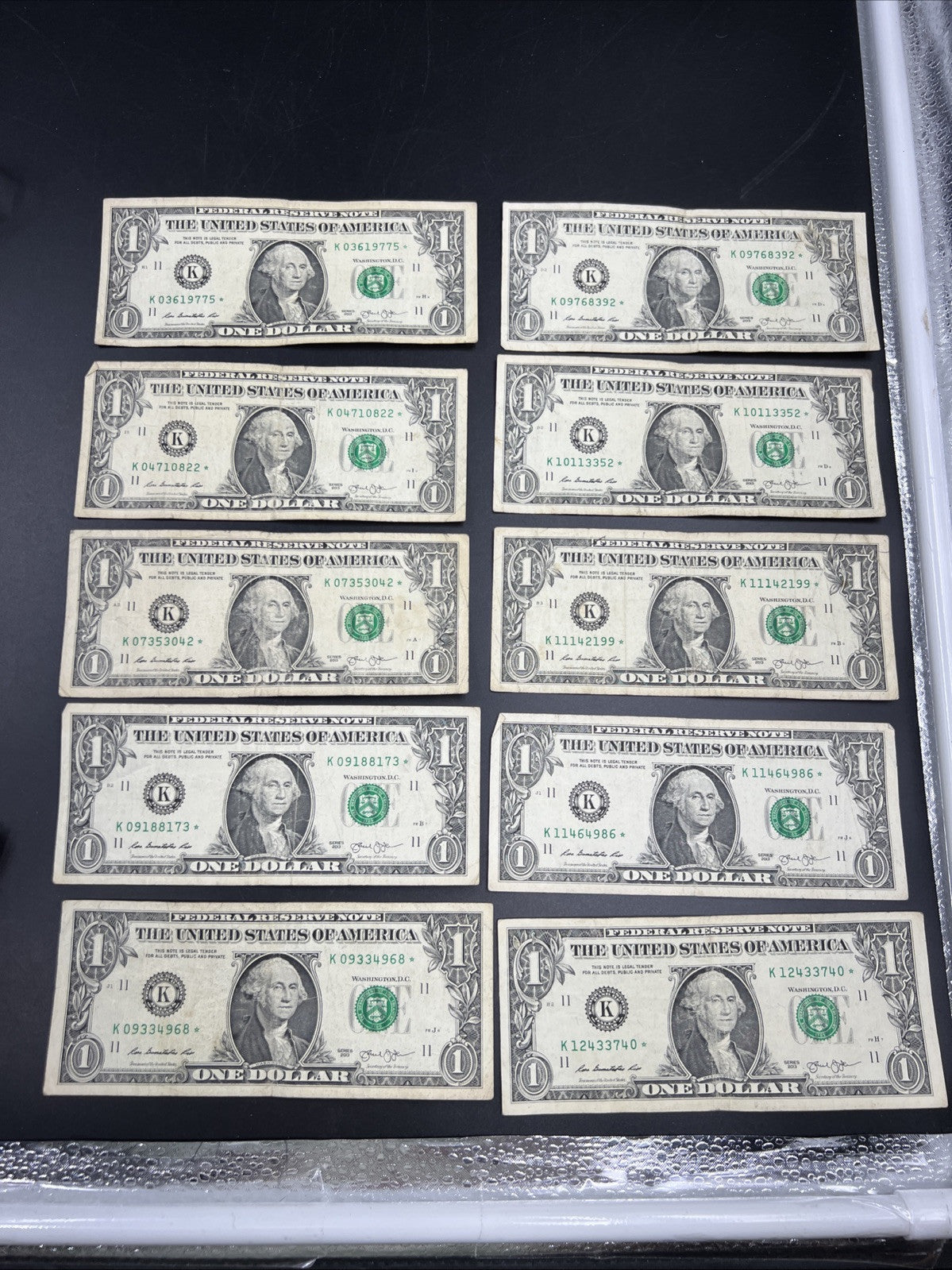 Lot of 10 2013 * $1 FRN Federal Reserve Note Star Notes K Dallas District Circ