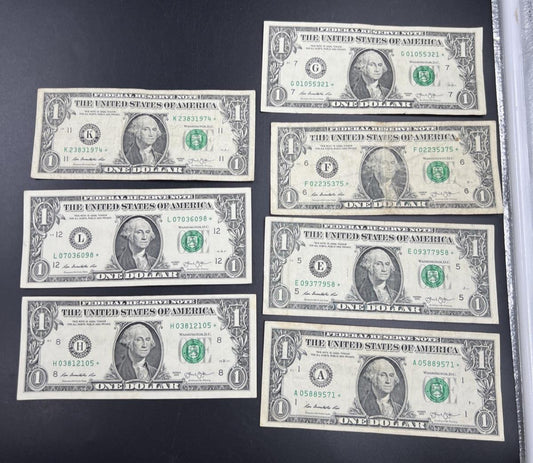 Lot of 7 Different * Star FRN Notes 1995 - 2017 years Circulated US Currency #71