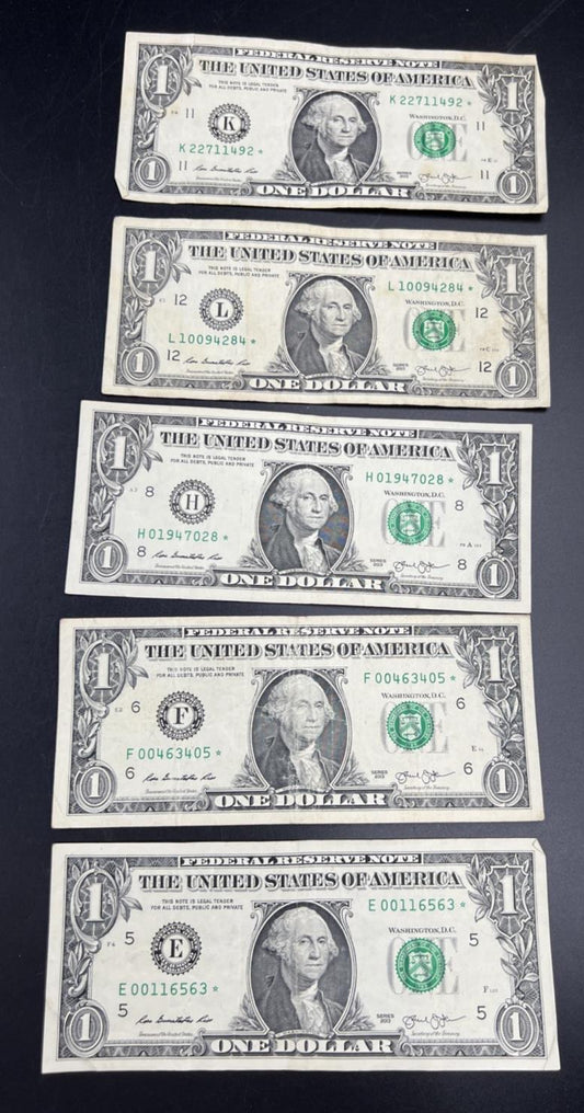 Lot of 5 2013 * Star $1 FRN Federal Reserve Notes Circ #563