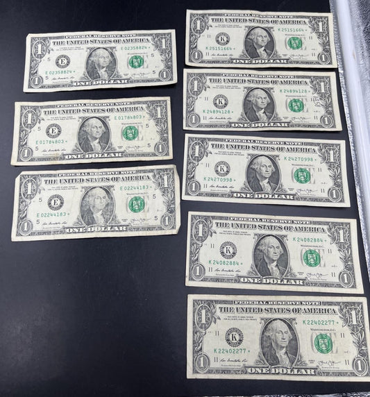 Lot of 7 Different * Star FRN Notes 1995 - 2017 years Circulated US Currency #D