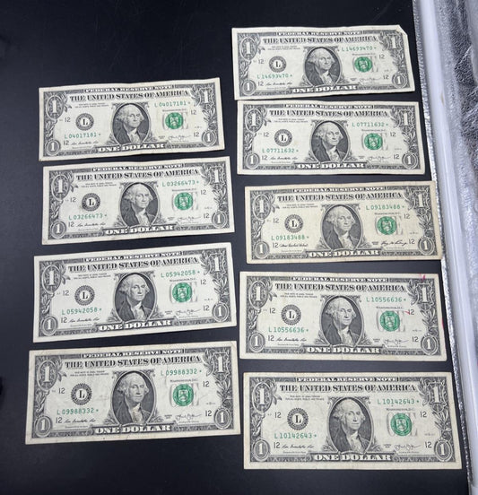 Lot of 10 2013 * $1 FRN Federal Reserve Note Star Notes L District Circ #43