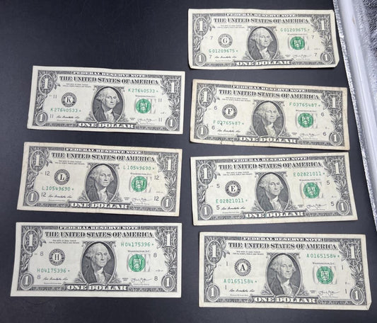 Lot of 7 Different * Star FRN Notes 1995 - 2017 years Circulated US Currency #84