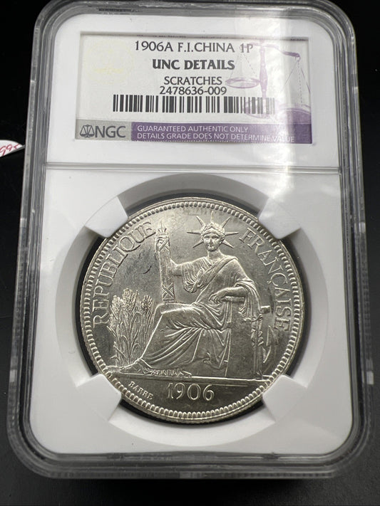 1906 A French IndoChina Piastre Coin UNC Details NGC Paris Mint