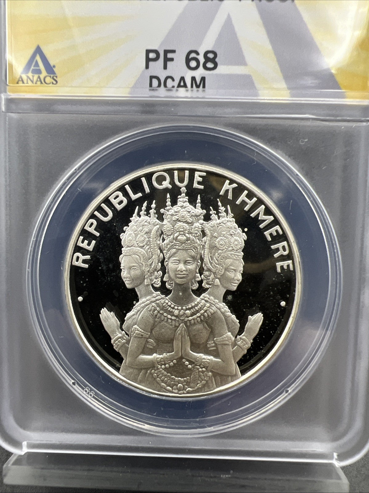 1974 Cambodia 5000 Riels Khmer Republic Proof Silver Coin ANACS PF68 DCAM