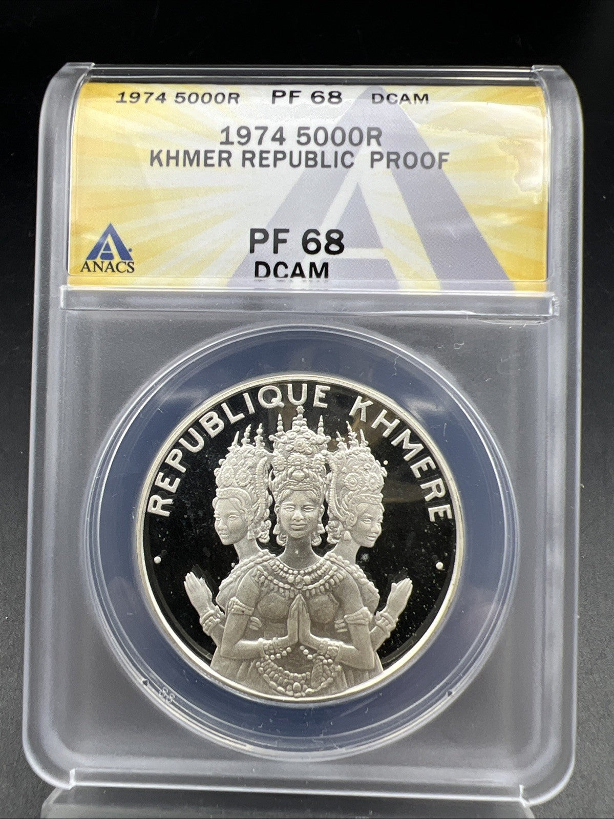 1974 Cambodia 5000 Riels Khmer Republic Proof Silver Coin ANACS PF68 DCAM