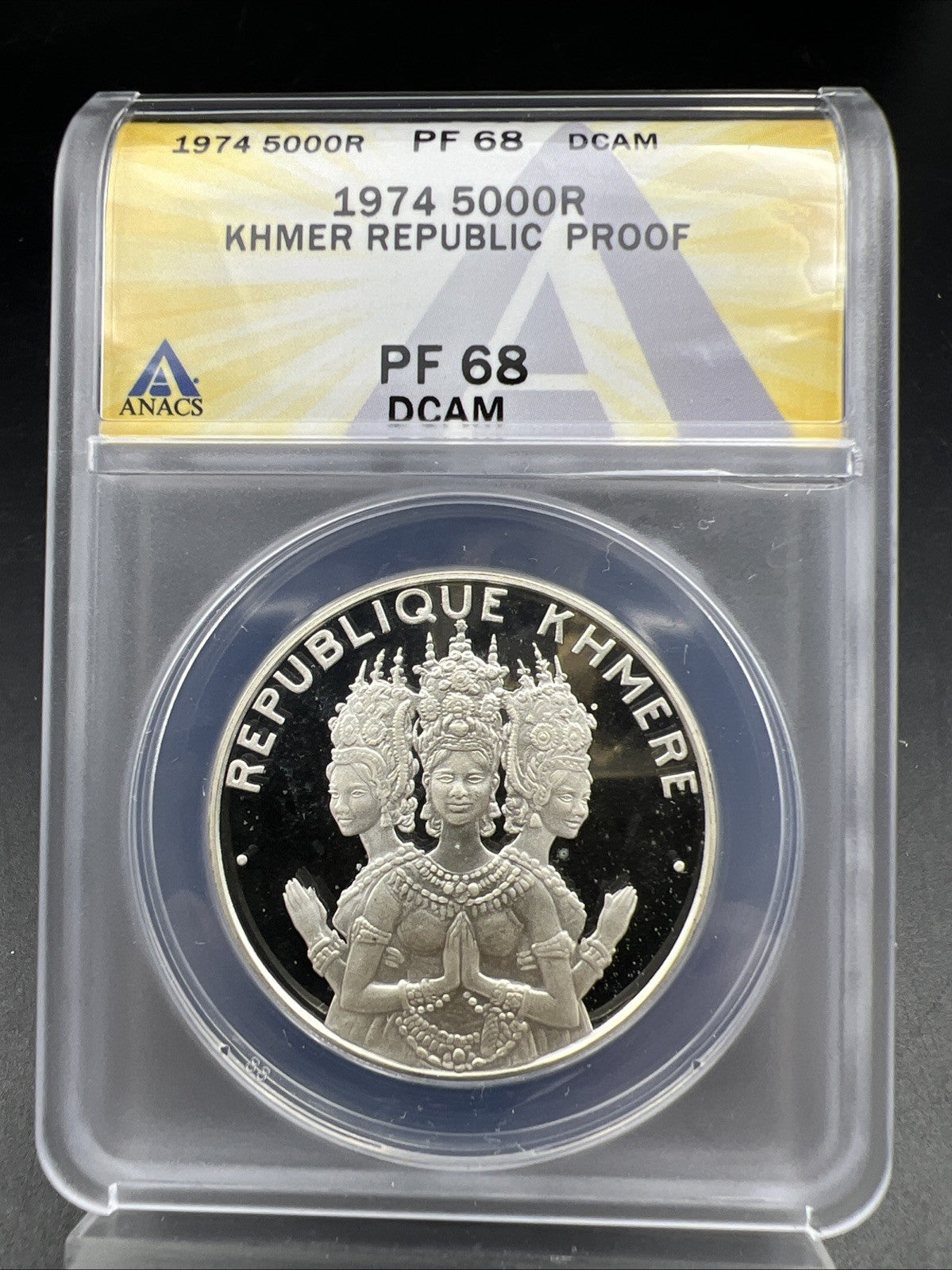 1974 Cambodia 5000 Riels Khmer Republic Proof Silver Coin ANACS PF68 DCAM