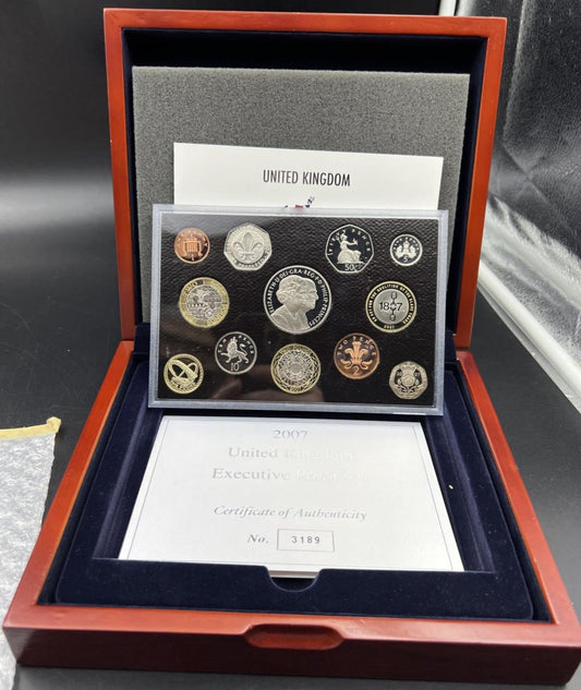 2007 British Royal Mint Executive Proof Set United Kingdom - Used Box & COA
